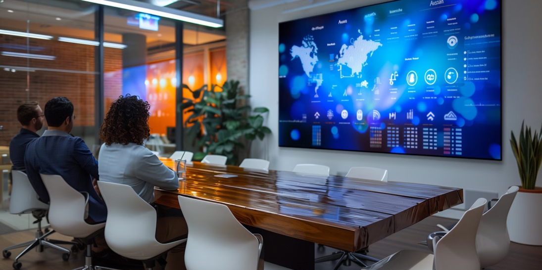 Medientechnik Ulm Konferenzraum mit Videokonferenz und LED Wall